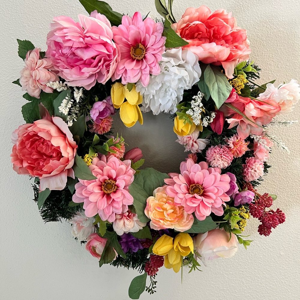 Elegant Floral Summer Evergreen Wreath with assorted colors